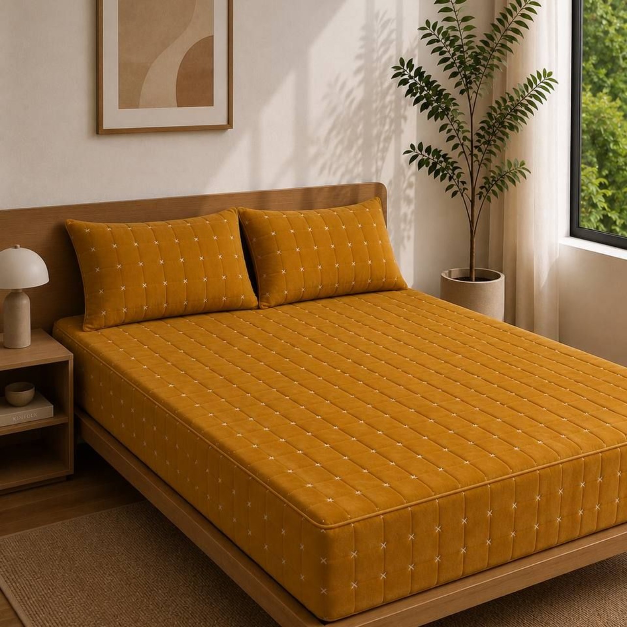 ملحفه مخمل سایز 160 خردلی